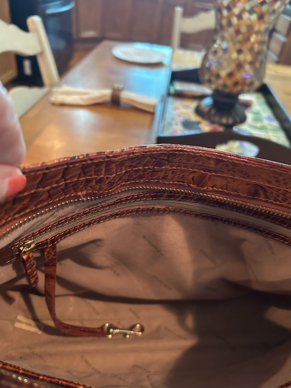 Brahmin Cognac Croc-Embossed Shoulder Bag - Picture 5 of 6